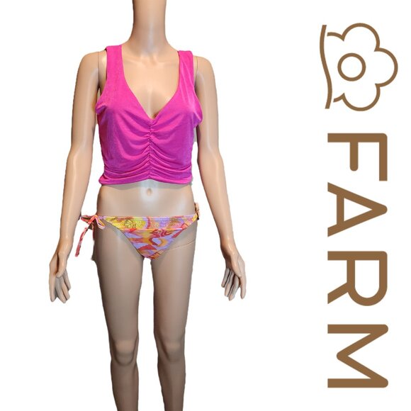 Farm Rio Painted Fishes Side-Tie Bikini Bottom NWT Pink Large - Picture 1 of 12
